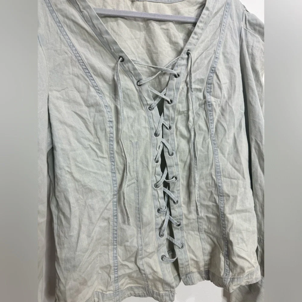 Free People Laced Up Denim Top sz XS and L - Picture 8 of 10